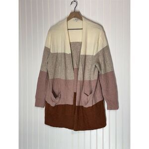 Madewell L Open Front Cardigan Colorblock Wool Alpaca Blend Pocket Drape Sweater